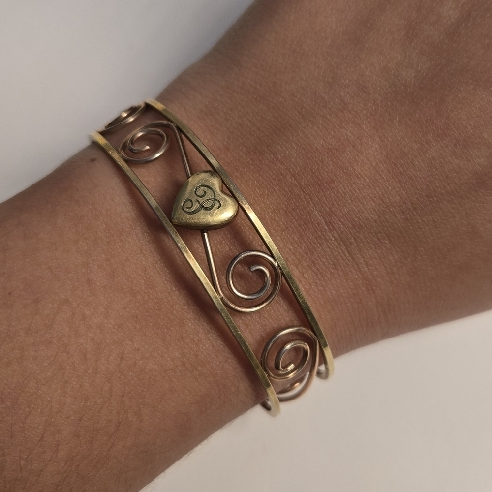 Vintage krementz gold filled "p" cuff bracelet